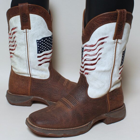 Womens Durango Lady Rebel Boots Sz 8.5 Brown Leather American Flag Cowgirl Boot - Picture 1 of 11